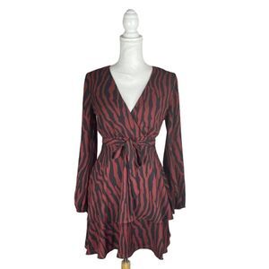 Sadie & Sage NWT Maroon Red & Black Zebra Print Mini Dress Size Medium